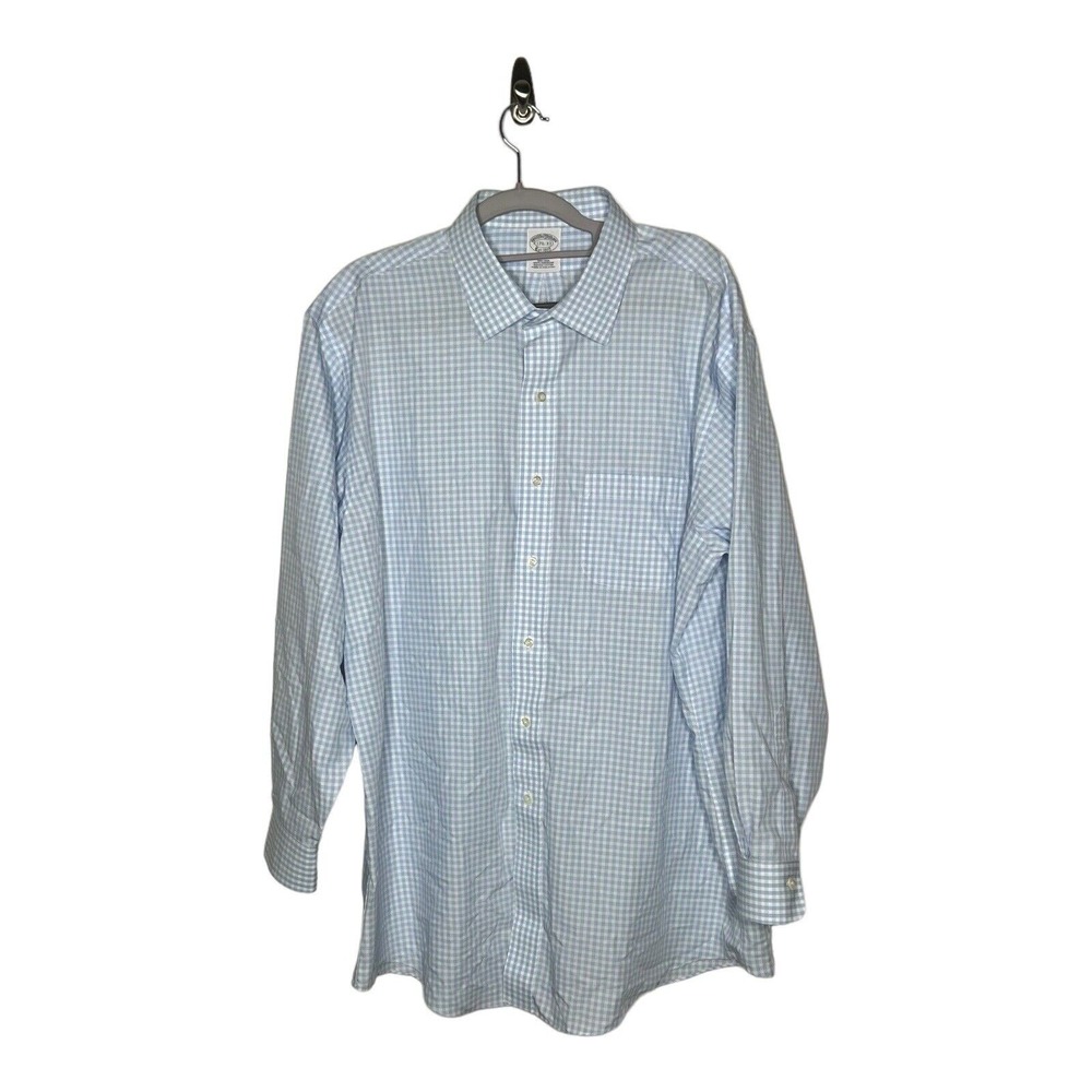 Brooks Brothers Mens Regent Button Down Shirt 17.5-33 Blue Check Non Iron Supima